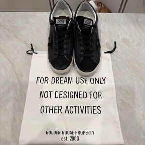 Golden Goose Women's Super-Star in black nappa w black star and glitter heel, 41